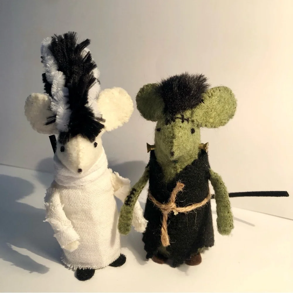 Frankenstein felt Mouse Frankenmouse art doll Hallloween Summerween hand-sewn